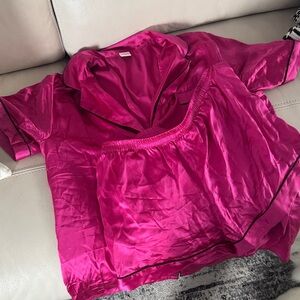 Women's Pink Satin Pajama Set